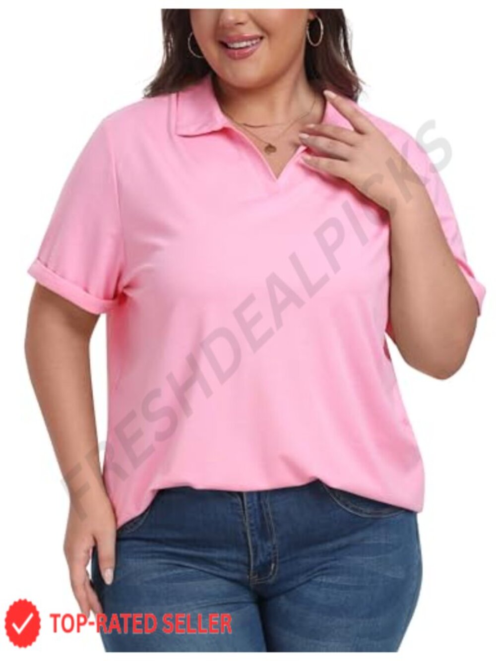Plus Size Golf Polo Shirt Moisture Wicking V-Neck Short Sleeve